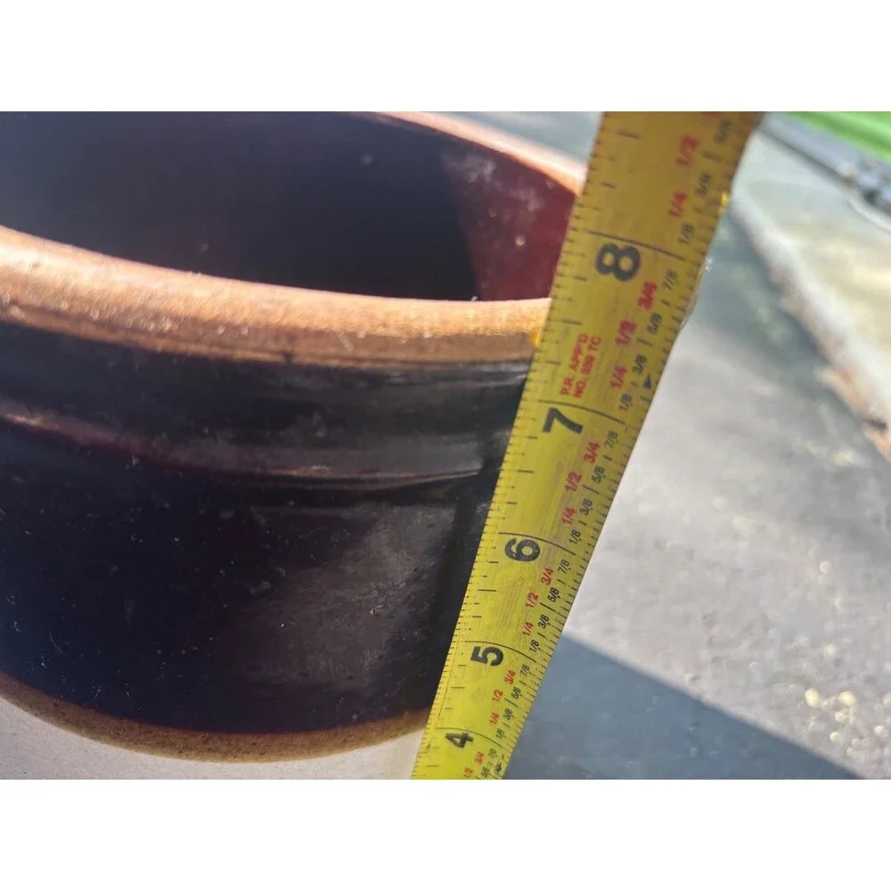 Antique Stoneware Crock Brown Tan Glaze 7.5” Primitive Farmhouse Cottage
